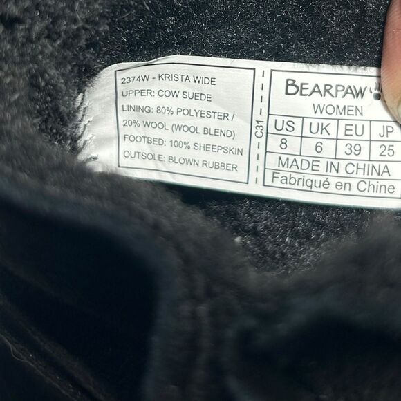 BearPaw Krista Cow Suede Wool Lined Boots Black Winter Boots Sheepskin Footbed - Picture 8 of 14